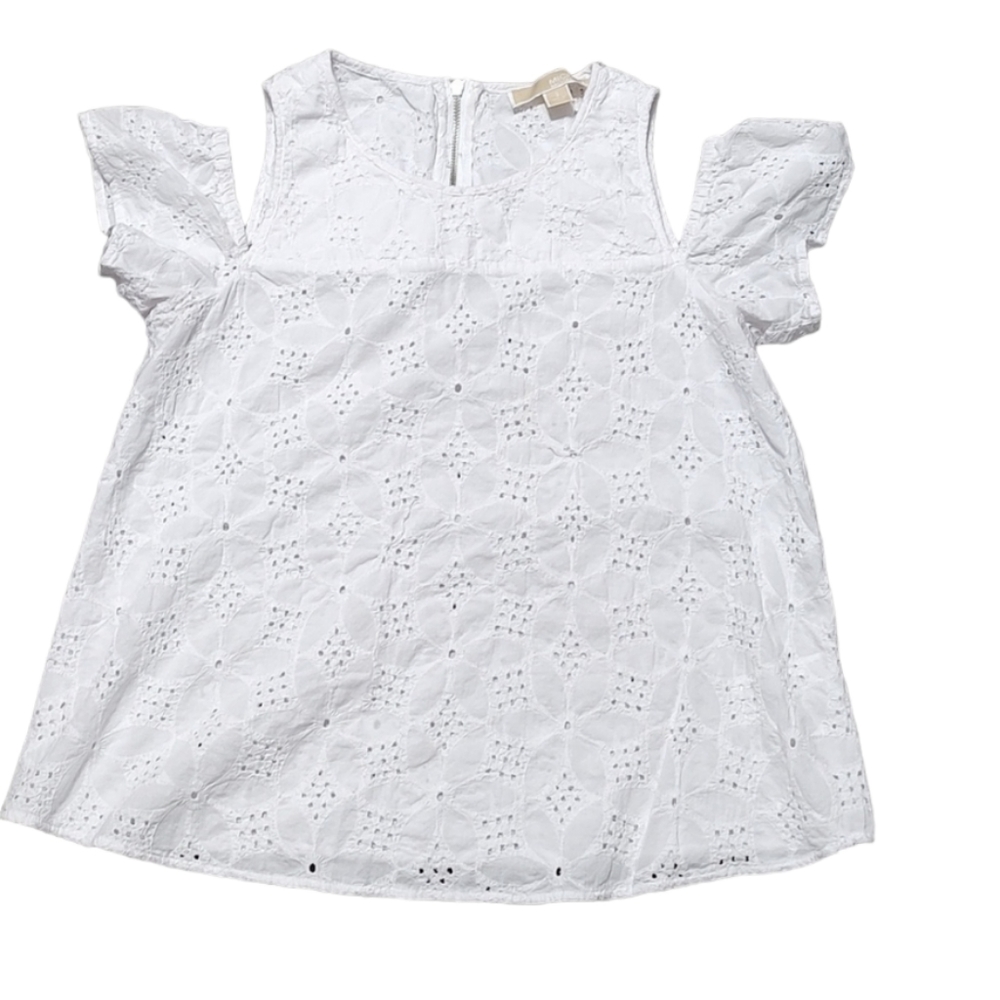 Michael Kors White Eyelet Cold Shoulder Short Sleeve Top sz Small